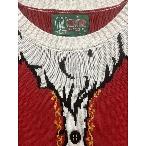 Ugly Christmas Sweater Mens Large Kitschy Santa Suit Pouch Holiday Pullover Knit - Picture 3 of 4